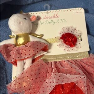 Adorable Unicorn Doll and Headband Set - Red and Gold